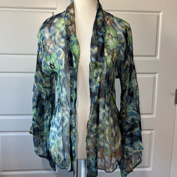 Sheer Abstract Print‎ Cardigan Duster Lightweight Cover Up - Picture 1 of 8